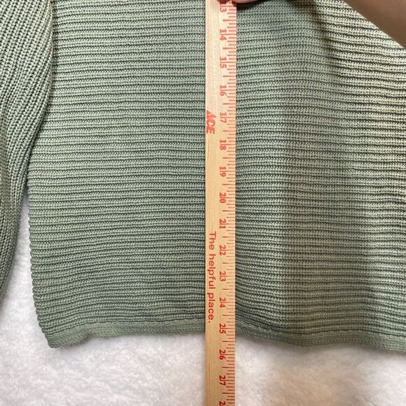 Marled Reunited Clothing Women's Size L Chunky Knit Green Sweater Collared VNeck - Picture 4 of 9